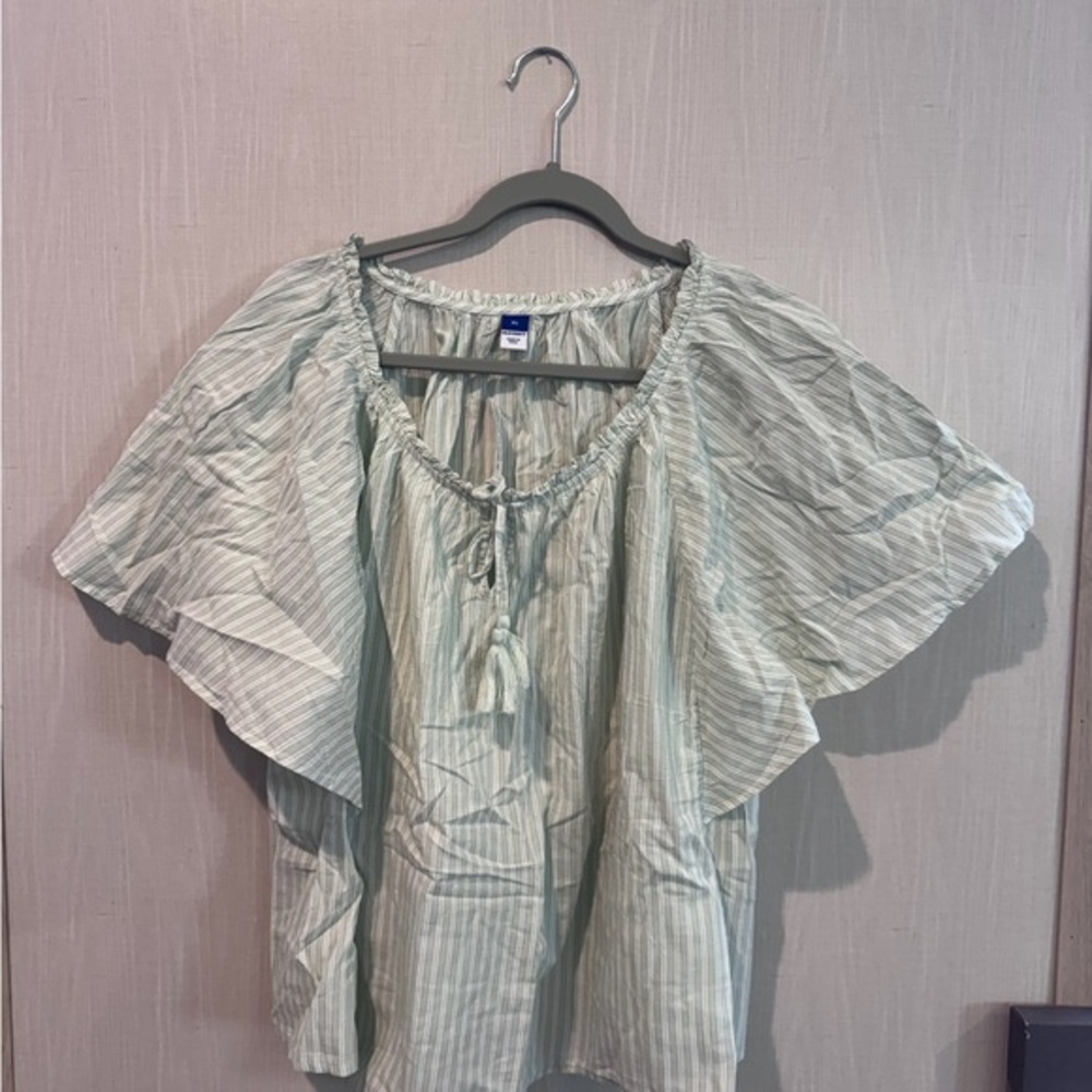 Old Navy Light Green Striped Blouse